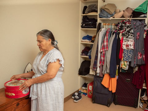 Natalia Beltran,66, in the master bedroom of a three-bedroom apartment located at the Davis Migrant Center Thursday, Sept. 19, 2024, in Dixon.