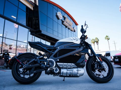 A LiveWire electric motorcycle in front of Bartels' Harley-Davidson in Marina del Rey.