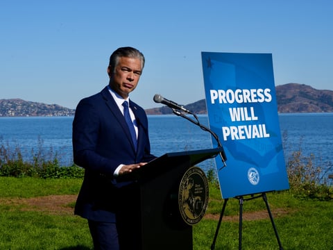 California Attorney General Rob Bonta speaks at a news conference in San Francisco on Thursday, Nov. 7, 2024.