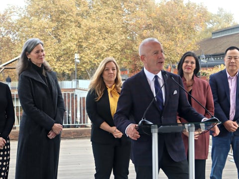 Mayor Darrell Steinberg speaks about plans to revitalize Old Sacramento Waterfront at a press conference on Thursday, Nov. 14, 2024.