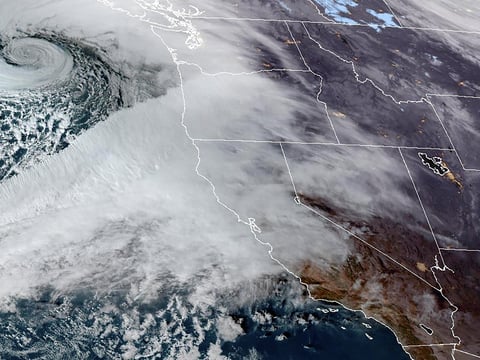 This Nov. 19, 2024 satellite image provided by the National Oceanic and Atmospheric Administration shows an atmospheric river moving in on Northern California and the Pacific Northwest.