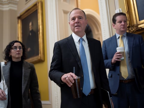 Sen.-elect Adam Schiff, D-Calif., arrives to meet with fellow Democrats for caucus leadership elections, at the Capitol in Washington, Tuesday, Dec. 3, 2024.