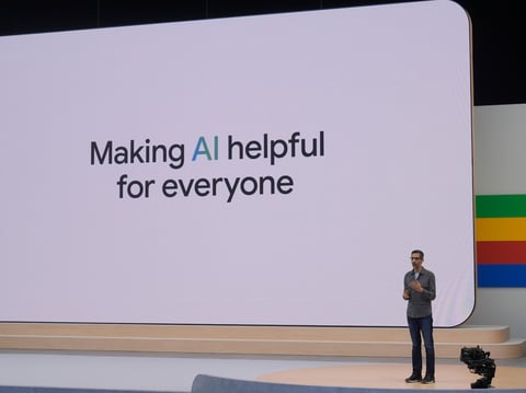 Alphabet CEO Sundar Pichai speaks at a Google I/O event in Mountain View, Calif., Tuesday, May 14, 2024.