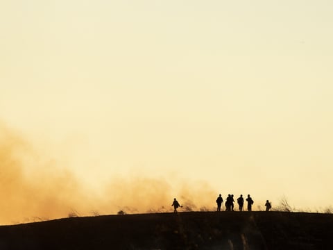 Firefighters monitor hot spots after the Kenneth Fire burnt through hills in the West Hills section of Los Angeles, Thursday, Jan. 9, 2025.