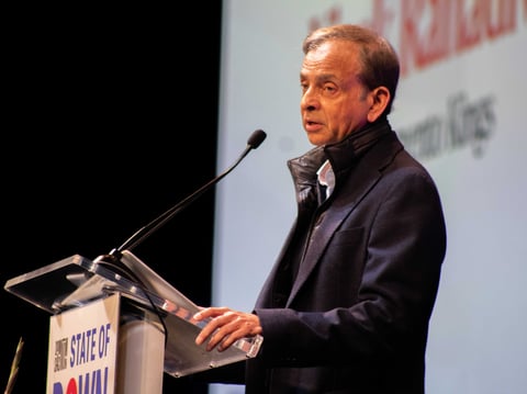 Vivek Ranadivé, owner and chairman of the Sacramento Kings, speaks during the State of Downtown event Tuesday, Feb. 25, 2025, in Sacramento.
