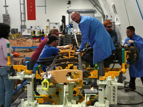 Joby Aviation employees assemble parts for an "electric vertical takeoff and landing" eVTOL aircraft in Marina, Calif. on Monday, Oct. 7, 2024.