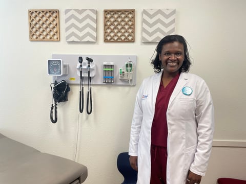 Pediatrician Dr. Beatrice Tetteh heads a practice in Sacramento that was contracting with the county to vaccinate students until the funding was cut by the federal government. April 4, 2025.