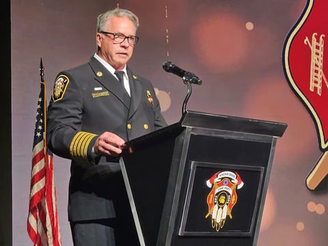 Yocha Dehe Fire Chief Shawn Kinney speaks during the 16th annual Fire Awards Ceremony Wednesday, March 26, 2025.