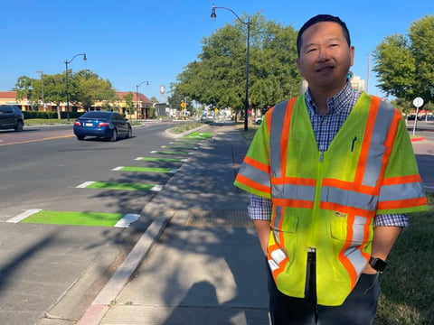 City Engineer Trung Trinh stands next to C Street in Galt, where the city made major renovations with help from federal funds.