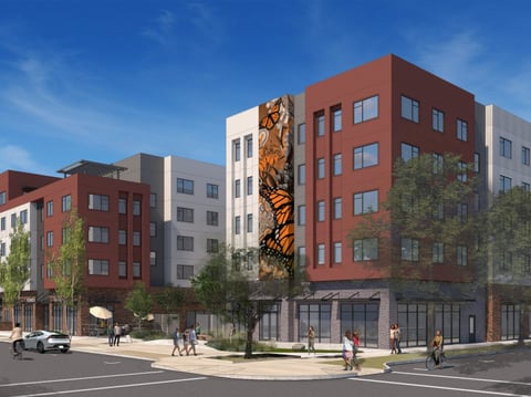 Monarch is a mixed-use affordable housing development for Sacramento’s artist community. The five-story building will be composed of 241 affordable housing units and 3,428 square feet of ground floor commercial space.