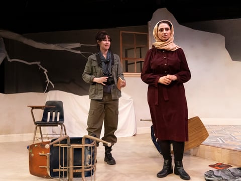 From left: Brittni Barger and Rasha Zamamiri perform in Capitol Stage's production of "Unseen,” which runs through June 4.