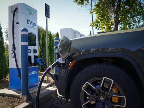 An electric car charges at a station in Union City. Electric cars are a major part of California's decades-long efforts to clean its air and combat climate change.