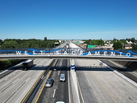 Signage on the Sycamore Trail overpass, part of West Sacramento’s Bicycle, Pedestrian, and Trails Master Plan connecting the city.
