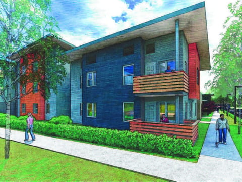 The proposed renderings of the new affordable senior housing apartments Donner Field Senior Housing.