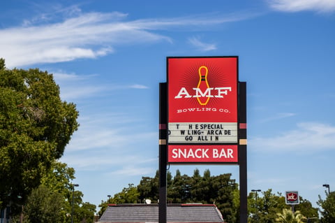 The AMF Bowling Co. sign still stands outside Land Park Lanes in Sacramento on July 23, 2025. City officials and community members say the building holds deep cultural value for Japanese American and LGBTQ+ residents.