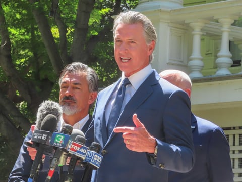 California Gov. Gavin Newsom speaks during a press conference Friday, July 25, 2025, at the Governor's Mansion in Sacramento.