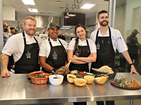 (L-R) Devin Dieder, N' Gina Guyton, Jeana Pecha and Bucky Bray pose in front of the culinary dishes they've created for the Tower Bridge Menu.