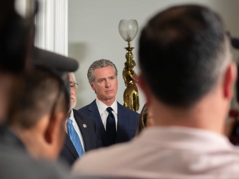 Governor Gavin Newsom during a press conference regarding redistricting in the Governor’s Mansion Friday, Aug. 8, 2025, at 1526 H St in Sacramento.