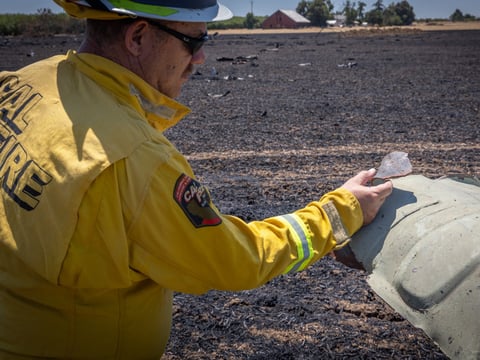 A Cal Fire investigator at the scene of the Esparto fireworks explosion, July 8, 2025.