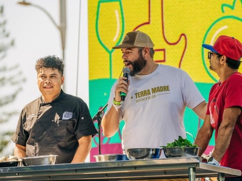 Chefs participating in the Butcher's Challenge at the Farm-to Fork Festival in 2024.