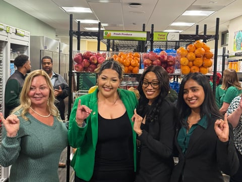 (L-R) Dr. Jeanne Harris Van Dahlen, former ASI president Nataly Andrade-Dominguez, Dr. Aniesha Mitchell, current ASI president Aranjot Kaur at the unveiling of the Basic Needs Resource Center in the well Thursday, September 23.