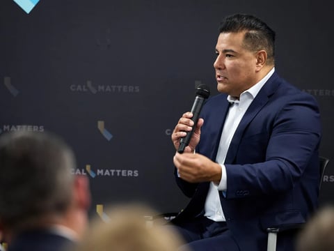 Insurance Commissioner Ricardo Lara speaks during an event at CalMatters' studio in Sacramento on Sept. 19, 2024.