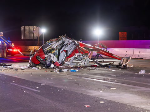 Three people aboard a medical helicopter are in critical condition after the aircraft crashed onto Highway 50 in Sacramento Oct. 6, 2025.