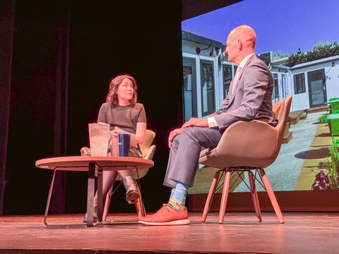 Insight Host Vicki Gonzalez (left) interviews Sacramento Mayor Kevin McCarty (right) during his 2025 State of the City Address at The Sofia Oct. 20, 2025.