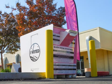 A drive-through ballot drop box in the Elections Office parking lot at 7000 65th Street, Sacramento, Thursday, Oct. 23, 2025.