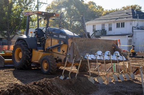 Hard hats and shovels sit on construction equipment before the Sakura groundbreaking in Midtown Sacramento on Oct. 29, 2025.