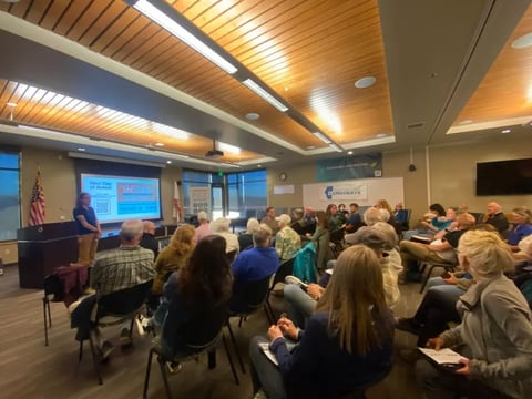 Democrats in Truckee, Calif., meet to discuss the ballot question Tuesday asking voters if they want the state to redraw its congressional district lines.