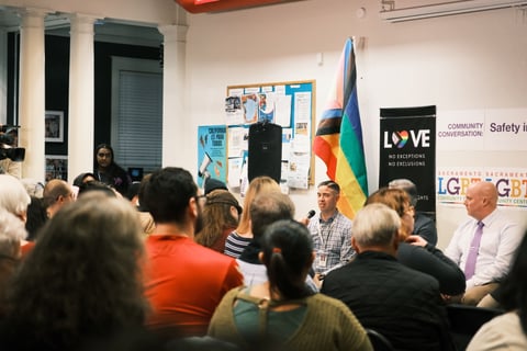 Community members gather for a forum on safety at the Sacramento LGBT Center Tuesday, Dec. 16. Photo by Ruth Finch