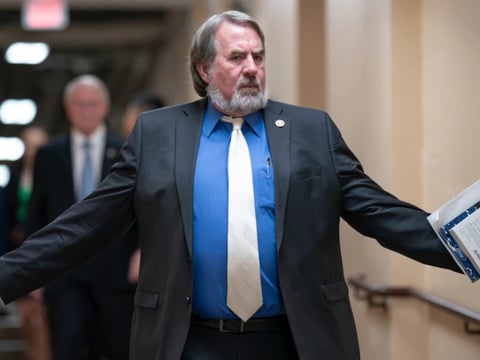 Rep. Doug LaMalfa, R-Calif., a member of the House Agriculture Committee, arrives for a closed-door meeting with Speaker of the House Kevin McCarthy, R-Calif., and fellow Republicans, at the Capitol in Washington, June 13, 2023.