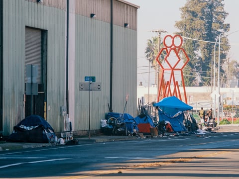 An unhoused encampment on North B street in north Sacramento on Jan. 13, 2025.