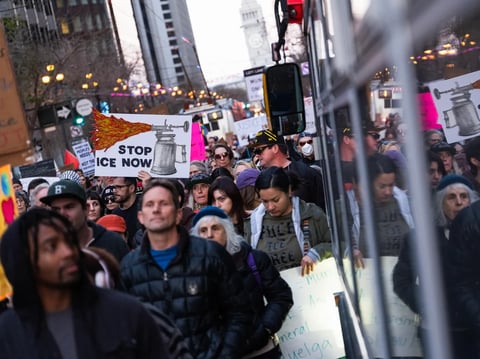 Hundreds of demonstrators march during a protest in San Francisco on Jan. 24, 2026, following the death of Alex Pretti, who was fatally shot by federal immigration agents during an enforcement operation in Minneapolis.