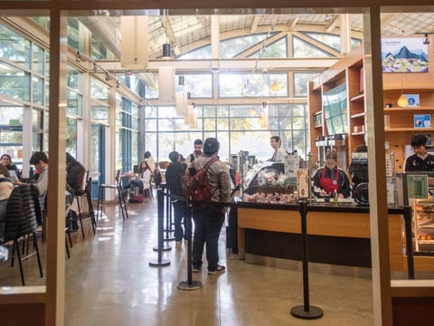 A bustling day for UC Davis' "CoHo" as students grab their coffee, buy baked goods and hang out between classes.