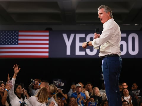 FILE - Gov. Gavin Newsom speaks during a campaign event on Proposition 50, Nov. 1, 2025, in Los Angeles.