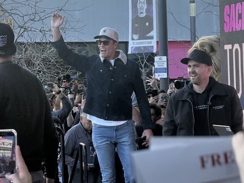Tom Brady greets a crowd during a free community event celebrating the opening of his store "CardVault" Thursday, February 5, 2026.