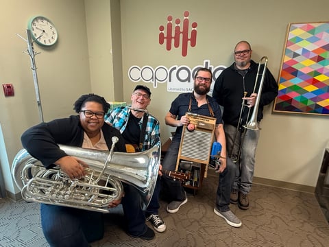 The Mighty Wallops posing in Insight's green room. From left to right, Portia Njoku, Bobby Waller, Peter Halldorf and Matt Albright.