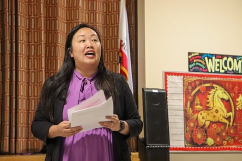 Sacramento City Councilmember Mai Vang speaks during a community meeting about the city’s 102-acre Meadowview site in South Sacramento on Feb. 4, 2026.