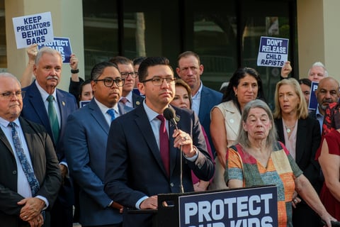Republican Assemblymember Josh Hoover speaks at a rally outside of the Capitol Centre building on March 18, 2026.
