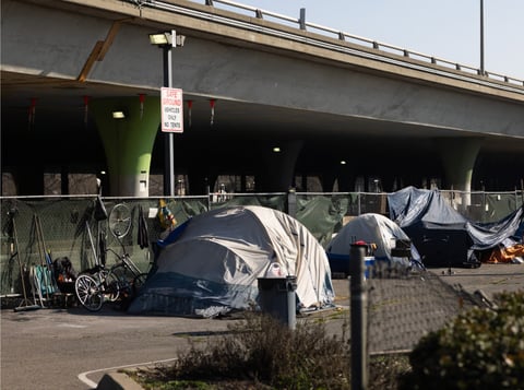 A former safe campground on X Street in Sacramento, California, from 2022. The city is currently looking to establish a new safe ground campsite, a safe parking site, and tiny home communities as part of Sacramento Mayor McCarty's six-point plan.