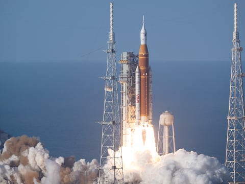 NASA’s Space Launch System rocket carrying the Orion spacecraft with NASA astronauts Reid Wiseman, Victor Glover, Christina Koch, and CSA astronaut Jeremy Hansen onboard launches on the Artemis II mission, Wednesday, April 1, 2026.