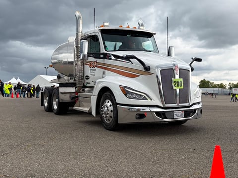 A driver navigates a course at the Northern California Truck Driving Championships in West Sacramento on Saturday, April 11, 2026. Drivers competed across nine classes, with the top three finishers in each advancing to the state finals.