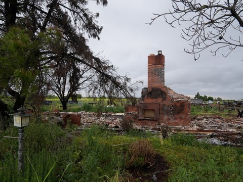 Property damage is shown at the location of a July 1, 2025, fireworks explosion in Esparto, Calif., Friday, April 10, 2026.