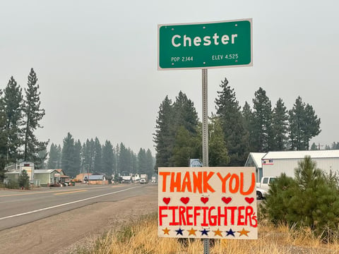 The town of Chester, seen in this file photo from 2021, survived the Dixie Fire. Questions are now being raised about how a chemical weed killer is being used on National Forest land in the area. CapRadio file photo