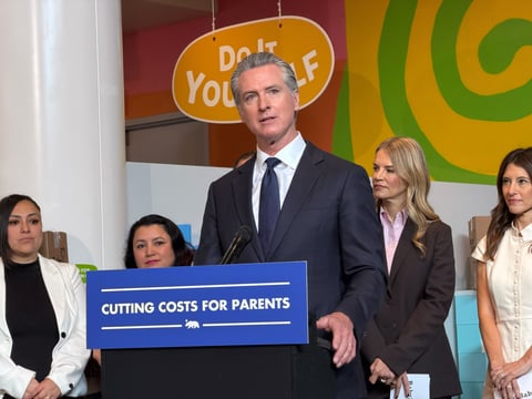 Governor Gavin Newsom announces new universal free diaper program at the Children's Creativity Museum in San Francisco, CA. May 8, 2026.