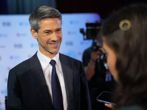 Matt Mahan speaks with members of the media following a California gubernatorial debate hosted by CBS LA at Pomona College in Claremont, Calif., Tuesday, April 28, 2026.
