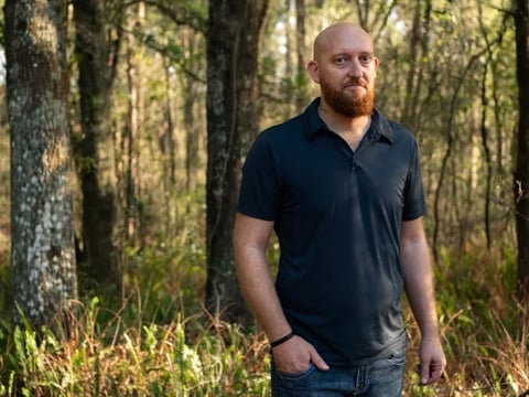 Wade Hanicker poses for a portrait at his home in Brooksville, Fla., on March 23. Hanicker was diagnosed with silicosis after years of cutting quartz countertops.