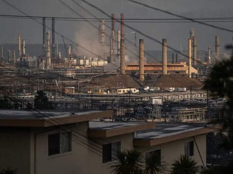 The Chevron refinery in Richmond on Feb. 21, 2024. Photo by Loren Elliott for CalMatters